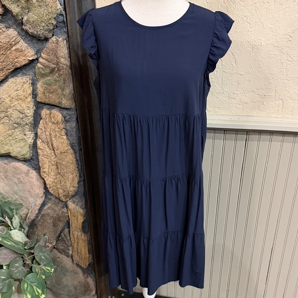 Chic Navy Ruffle Sleeve Dress